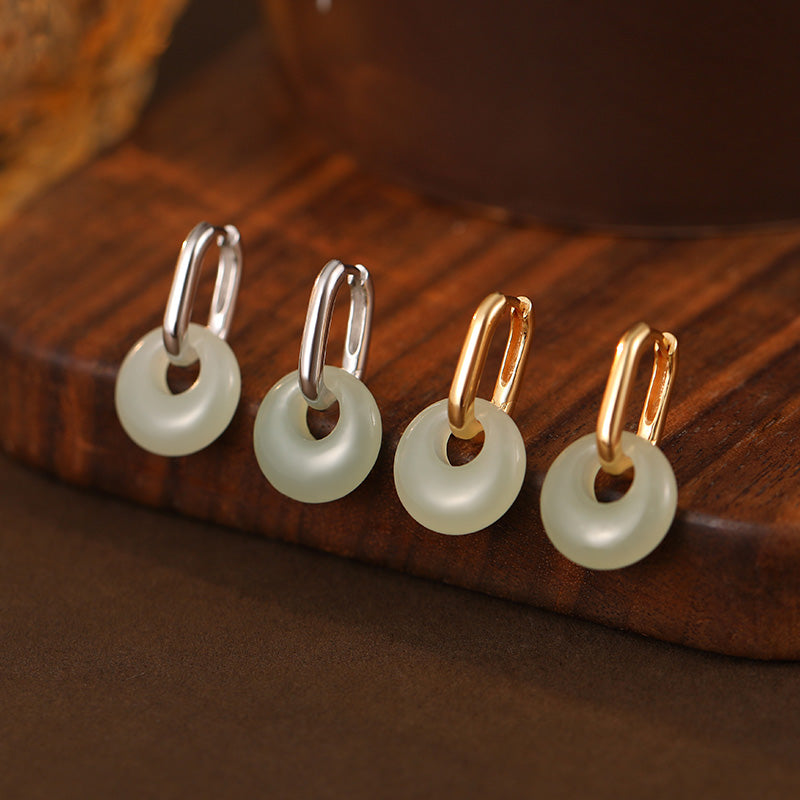 Natural Jade Geometric Hoop Earrings