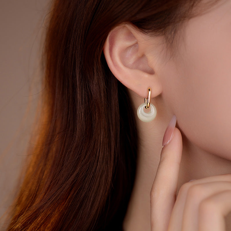 Natural Jade Geometric Hoop Earrings