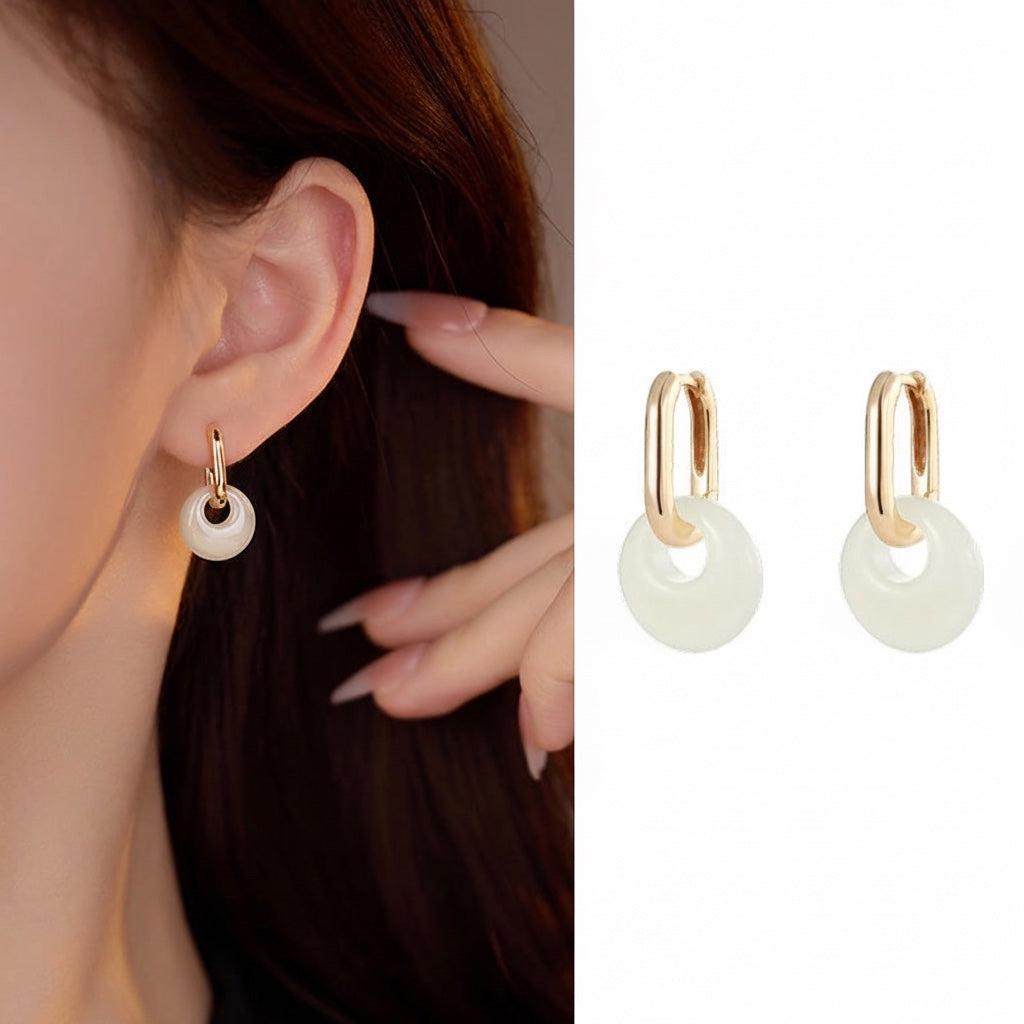 Natural Jade Geometric Hoop Earrings